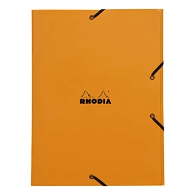 Immagine di RHODIA 24328C Cartelletta con Elastico Pochette in Cartone 3 lembi arancione 24x32 cm Carta rivestita Resistente Archiviazione per ufficio e documenti formato A4 Filing