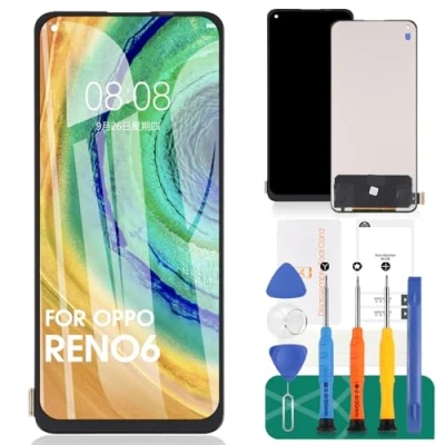 Immagine di schermo TFT per Oppo Reno6 5G LCD Display Reno 6 Sostituzione dello Touch Screen CPH2251 Digitalizzatore senza cornice (nero, riconoscimento delle impronte