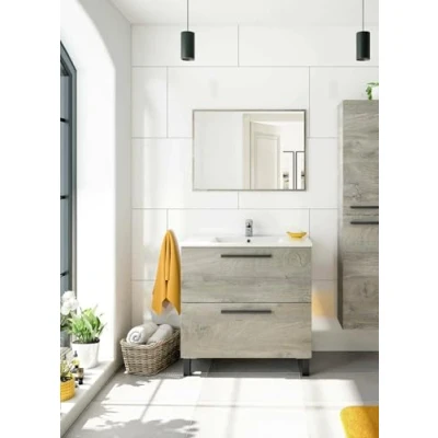 Immagine di Dmora Mobile Bagno a Due Specchio per lavabo da appoggio, Colore, cm 80 x 45 cm, Rovere, 2 cassetti, 80x80x45