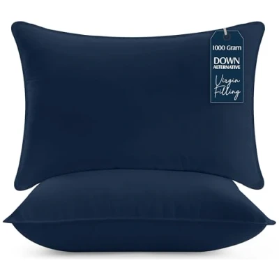 Immagine di Utopia Bedding Cuscini Letto (Set di 2), 50 x 70 cm Guanciali Coppia, 3D Fibra Poliestere (Blu Navy),