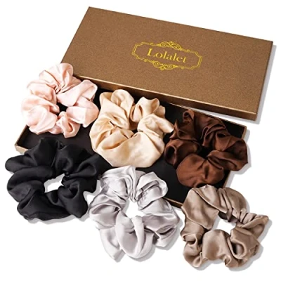 Immagine di [6 Pezzi] Lolalet Scrunchies per Capelli in Raso, Elastico Scrunchies, Set Elastici Stoffa Raso Donne Ragazze