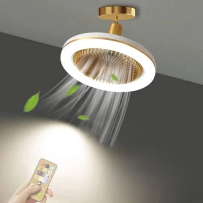 Immagine di WRMING Ventilatore da Soffitto con Lampada e Telecomando, E27 Plafoniera Dimmerabile Angolo Regolabile, 30W LED Piccolo luci per Cucina Camera Letto