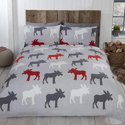 Immagine di Rapport Home Set di biancheria da letto con copripiumino in 100% flanella cotone spazzolato (grigio, matrimoniale)