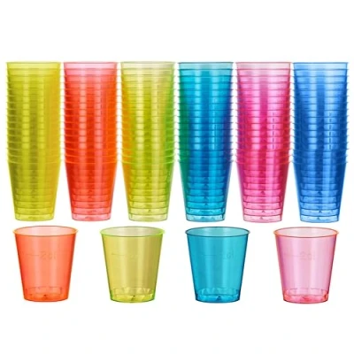 Immagine di Matana 60 Bicchieri di Plastica Rigida Colorati, Bicchierini al Neon, 30ml Shottini Resistenti e Riutilizzabili Compleanni, Matrimoni, Natale, Barbecue, Feste