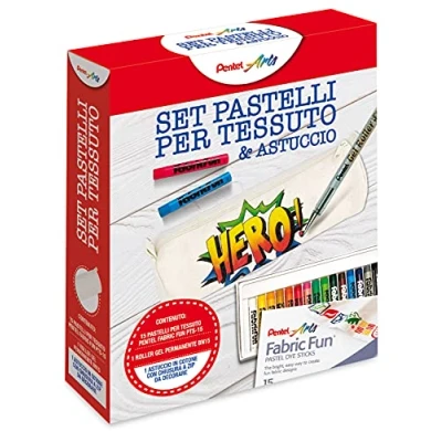 Immagine di Pentel PTS Kit Pastelli per Tessuto e Astuccio in Cotone