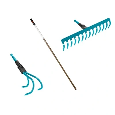 Immagine di Gardena 17355 60 Combisystem Set per la Cura del Terreno: Composto da rastrello, coltivatore e Manico in Legno 130 cm, Adatto Coltivazione Terreno rimozione delle Erbacce