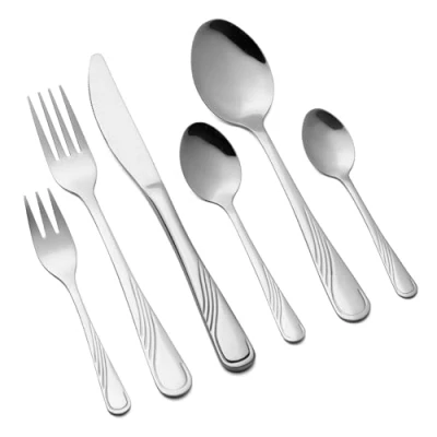 Immagine di FLORINA Set di Posate in Acciaio Inox I 36 Pezzi per 6 Persone da Tavola MOZART Completo Forchette, Coltelli, Cucchiai Tè e Caffè, Forchettine Dolce Argento