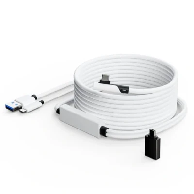 Immagine di cavo di collegamento Tiergrade 5M compatibile con Meta Quest 2/3/Pro, Pico 4/Pro, ricarica USB C separato per l&#039;alimentazione, accessorio da 3.0 a Type cuffie VR/PC gioco