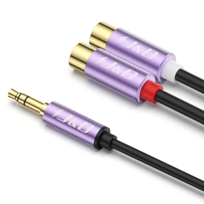 Immagine di J&amp;D Cavo 3.5mm a 2 RCA, Placcato in oro Maschio 2RCA Femmina Adattatore Audio Dtereo di Estensione Guscio Viola Robusto RCA Maschio, 0.3 M