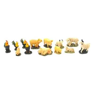 Immagine di figurine di Natale 6 cm. 13 x galline galli Polli pecore montoni agnelli maiali e suinetti. Set scena, Nascita Gesù. mestieri presepe. Modelli in scala