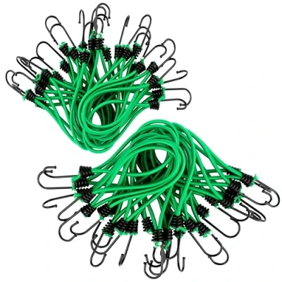 Immagine di 50 Corde Elastiche con Gancio per Tende, Telone, Striscione, Rete, Rimorchio, ecc. Cavi elastici ganci occhielli Corda elastica universale Verde Tenditore elastico in Gomma
