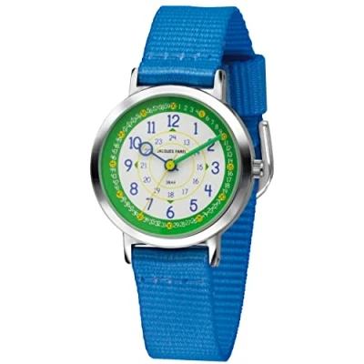 Immagine di JACQUES FAREL Happy Learning Orologio da polso per bambini, analogico, al quarzo, in metallo, con cinturino tessuto KOP 03