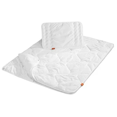 Immagine di sleepling 194479 baby set per lettino bimbo composto da piumino quattro stagioni tutto l&#039;anno 100 x 135 cm e cuscino piatto 40 60 cm, 100% microfibra, anallergico, bianco