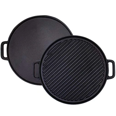 Immagine di Piastra bistecchiera reversibile in ghisa, bifacciale con manici (30 cm)