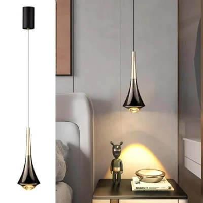 Immagine di ACMHNC LED Lampada a Sospensione Comodino Camera da Letto Bianco Caldo 3000K Goccia d&#039;acqua Moderno Lampadario Soffitto Oro nero Per Soggiorno Tavolo Pranzo Hotel