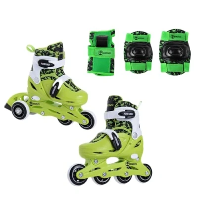 Immagine di Madivo Set di pattini in linea 2 1, regolabili, ABEC 5, convertibili a rotelle, verde/nero, dimensioni: 26 29, 30 33 (S (30 33)