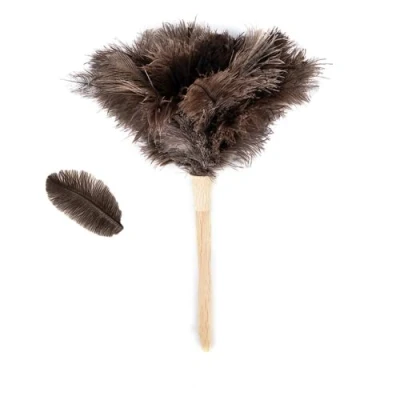 Immagine di Spolverino con piume di struzzo, per la pulizia struzzo naturali, soffici e manico in legno ecologico, riutilizzabile, portatile, lunghezza 40 cm