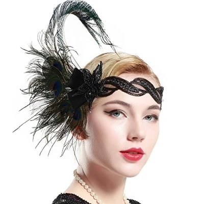 Immagine di BABEYOND Fascia Charleston Anni 20 con Piume di Pavone, Capelli Donna 20, Accessori Gatsby