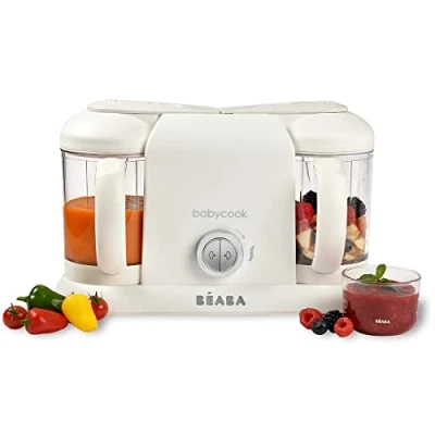 Immagine di BÉABA Babycook Duo, Cuocipappa Omogeneizzatore, Cottura a Vapore Rapida in 15 Minuti, Capacità XXL 2200 ml, Robot per Pappe 4 1, Neonato e Bambino, Bianco/Argento