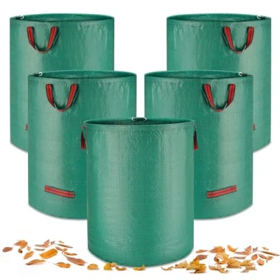 Immagine di 5 sacchi per rifiuti da giardino 272 l, robusti, pieghevoli, giardino, in tessuto di polipropilene, erba, foglie, siepe,