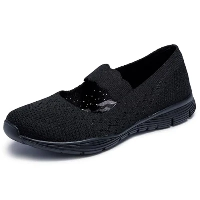 Immagine di Skechers Colpitore Di Potere Seager, Scarpa Mary Jane Donna, Maglia Piatta Nera, 35 EU