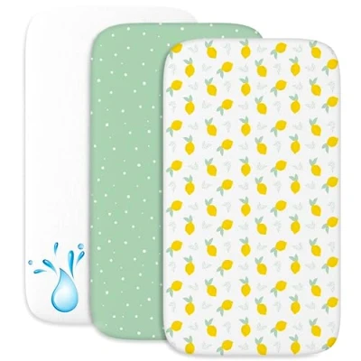 Immagine di Lenzuola Next To Me 3 in 1 Culla Cododo con Angoli (Set da 2) + Coprimaterasso Impermeabile Elastico 55 x 90 cm Per Co sleeping, Lettino Bimbo e Bimba Limone