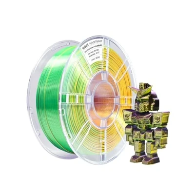 Immagine di iBOSS Filamento in seta a tre colori PLA+, da 1,75 mm (± 0,02 mm) per stampanti 3D, 1 kg PLA Plus tricolore, si adatta alla maggior parte delle FDM, oro + verde