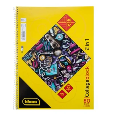 Immagine di Idena 11181 Quaderno 2 in 1 con 48 fogli a quadretti e 32 righe formato DIN A4, blocco rilegatura spirale, 80 da 70 g/m², 4 fori perforati