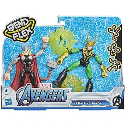 Immagine di Hasbro Avengers Bend and Flex, action figure Thor vs Loki, personaggi flessibili da 15 cm, per bambini dai 4 anni in su