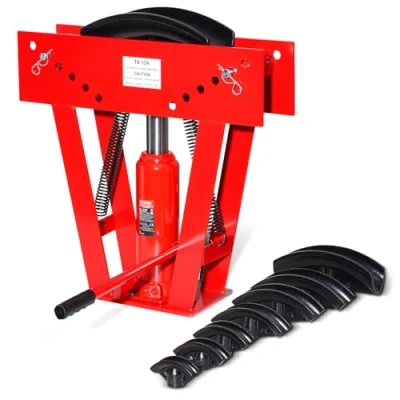 Immagine di VEVOR Piegatubi Idraulico, Manuale per Tubi in Rame da 16 Tonnellate Rulli Regolabili 90 180 Piegare Metallo con 8 Matrici 600 x 575 mm 49 kg, Altezza Regolabile 342 595