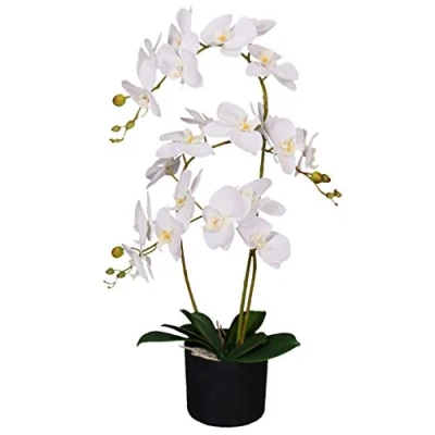 Immagine di Leaf Design UK Orchidea artificiale realistica in vaso, 65 cm, colore: Bianco