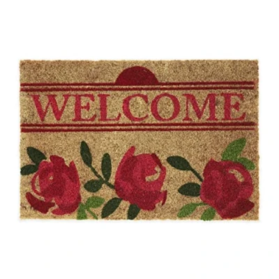 Immagine di Relaxdays Zerbino in Fibra di Cocco, Scritta Welcome e Rose Rosse, Interni Esterni, 60x40 cm, Antiscivolo, Multicolore, 1 pz