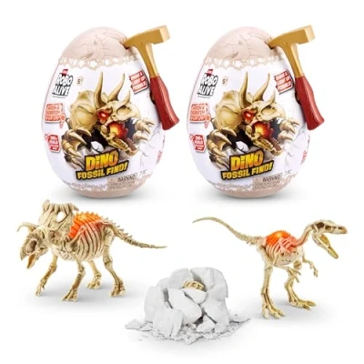 Immagine di ROBO ALIVE Mini Dino Fossil Find Scavare e scoprire per bambini dai 4 agli 8 anni, Scavi di fossili preistorici, giocattoli educativi, ottimo kit scientifico (2 Pack, Troodon &amp; Kosmoceratops)