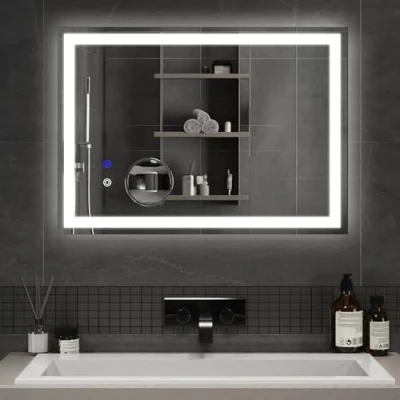 Immagine di Mondeer Specchio da bagno a LED con illuminazione, 50 X 70 cm, interruttore touch, anti appannamento e 5 lente di ingrandimento rimovibile, 3 colori luce dimmerabili, per (3000 K 6500