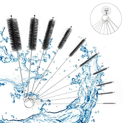 Immagine di Vicloon Spazzolino per Bottiglie, 10Pcs Spazzola di Pulizia Set Multiuso Bottiglia Pipa, Tastiera, Provetta, Bocca Bollitore, Lavandino, Bottigliette, Macchina Caffè Ecc (Nero)