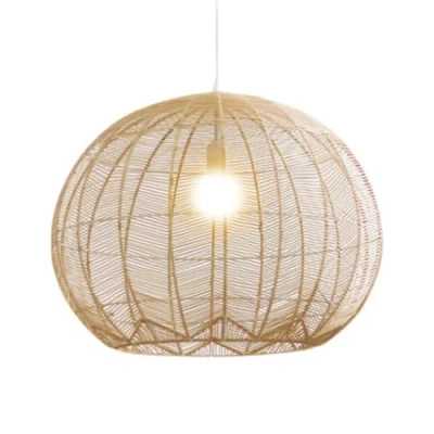 Immagine di LQZCXMF Lampada da Soffitto A Sospensione in Stile Pastorale Paralume Rotondo Rattan Fatto Mano Lampadario Boho Sospeso con Cavo Regolabile per Soggiorno, Camera Letto,
