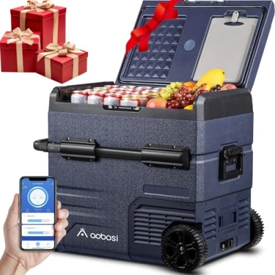 Immagine di AAOBOSI Frigo Portatile 55 L, Per Auto Doppia Zona, Frigorifero da Viaggio con WiFi, 20 ℃ a ℃, 12/24 V DC e 100/240 AC,Per Auto, Camion, Camper, Barca Presa Di Corrente