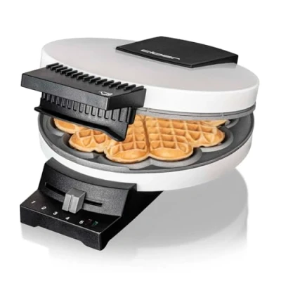 Immagine di Cloer 181 Piastra per Waffle, 930 W, dimensione di cialda 16 cm, piastre cottura pesanti, segnale acustico e spia cottura, corpo in metallo verniciato bianco