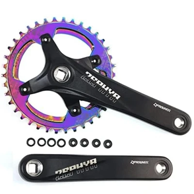 Immagine di Guarnitura Quadrata da 170 mm per Mountain Bike con Corona 104 BCD 32/34/36/38T, MTB in Lega di Alluminio Stretta e Larga, Bullone Rotonda CNC (Colorato, 38T)