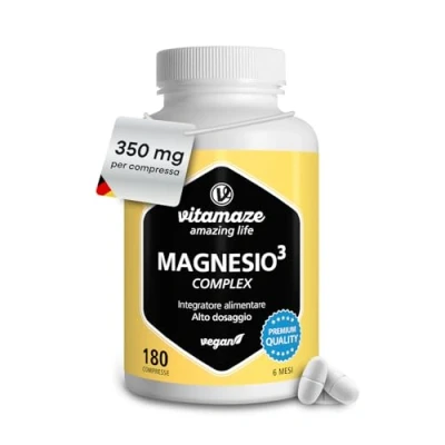 Immagine di Vitamaze® Magnesio Completo 350 mg, 180 Compresse per 6 Mesi con Citrato + Carbonato di Ossido Magnesio) Eccellente Biodisponibilità. Qualitá Tedesca.