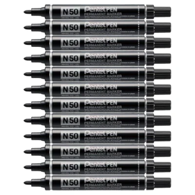 Immagine di PENTEL Set di 5 pentelli N50 pennarelli permanenti con punta conica e tratto da 1,5 2 mm, colore: Nero Ref A