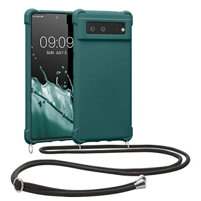Immagine di kwmobile Custodia Compatibile con Google Pixel 6 Cover Back Case in Silicone TPU Protezione Smartphone Cordino petrolio