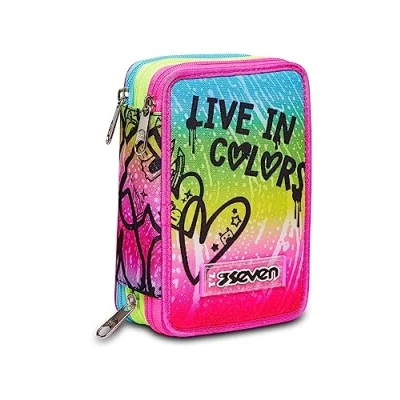 Immagine di Seven Astuccio 3 Scomparti, Rosa, Triplo Scomparto, Completo di Matite, Pennarelli, Colori, Accessori Zaino, Elementari, Medie, Superiori