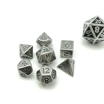 Immagine di Bescon 10MM Mini Solid Metal Dice Set Old Nickle, Ancient Metallic Polyhedral D&amp;D RPG Miniature 7 sets