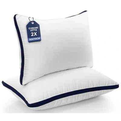 Immagine di Utopia Bedding Cuscini Letto (Set di 2), 50 x 70 cm Guanciali Coppia Tessuto spazzolato con Fibra Poliestere 3D Morbida e Traspirante (Blu Marino)