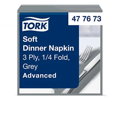 Immagine di Tork 477673 Tovagliolo Dinner Soft grigio Advanced, 3 veli,piegato in 4, 12 pacchi x 100 tovaglioli (1200pz), 39 cm (lungh.) (largh.)