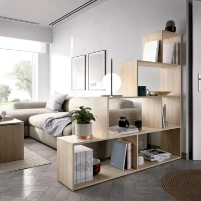 Immagine di Dmora Libreria Orsaro, Scaffale da ufficio multiuso, Mobile biblioteca portalibri a 6 ripiani, 145x29h145 cm, Rovere