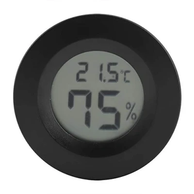 Immagine di Mini termometro forma rotonda di temperatura LCD digitale Monitor camera interna tondo misuratore umidità per umidificatori casa serra babyroom rettile incubatore(black)
