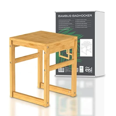 Immagine di EISL BMBA02 BH2 Sgabello da bagno in bambù per bagno, con seduta (larghezza x altezza profondità): circa 35 45 cm