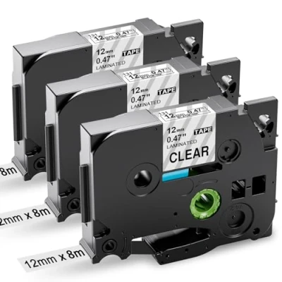 Immagine di 3x Tze 131 Etichette Clear Compatibile con Brother P touch Nastro per Nero su Trasparente 12mm x 8m, Etichettatrice PTH100R H108G H107B H105 900 1000 1005